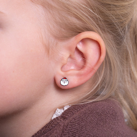 Kinder oorbellen kerstman – met platte achterkant