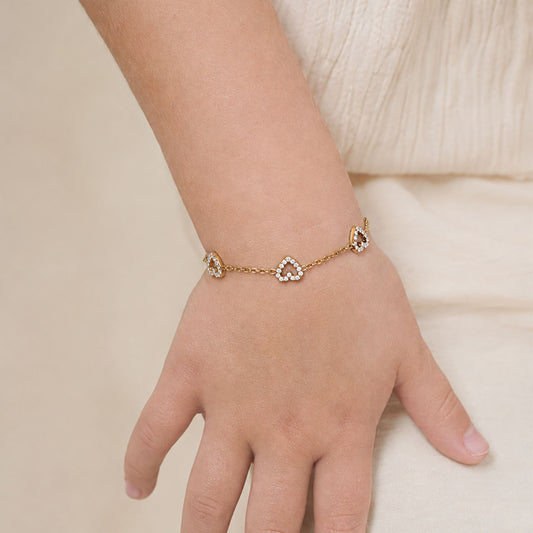 Kinderarmbandje - Diamanten hartjes