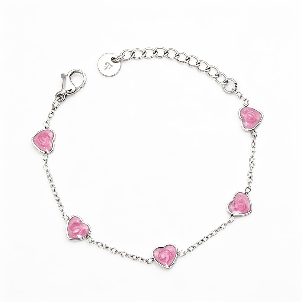 Kinderarmbandje - Roze glitter hartjes