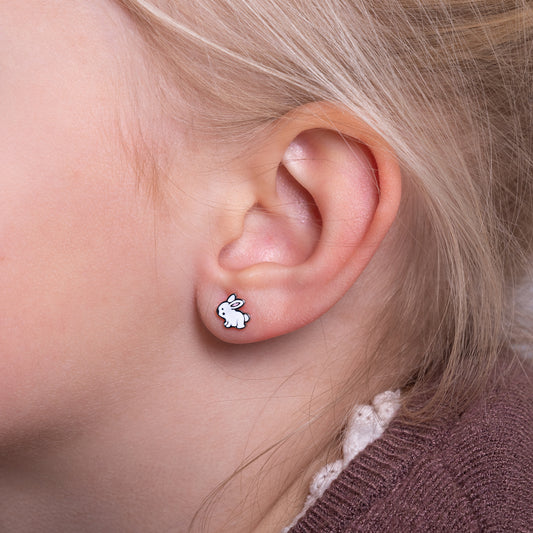 Kinder oorbellen wit konijntje – met platte achterkant