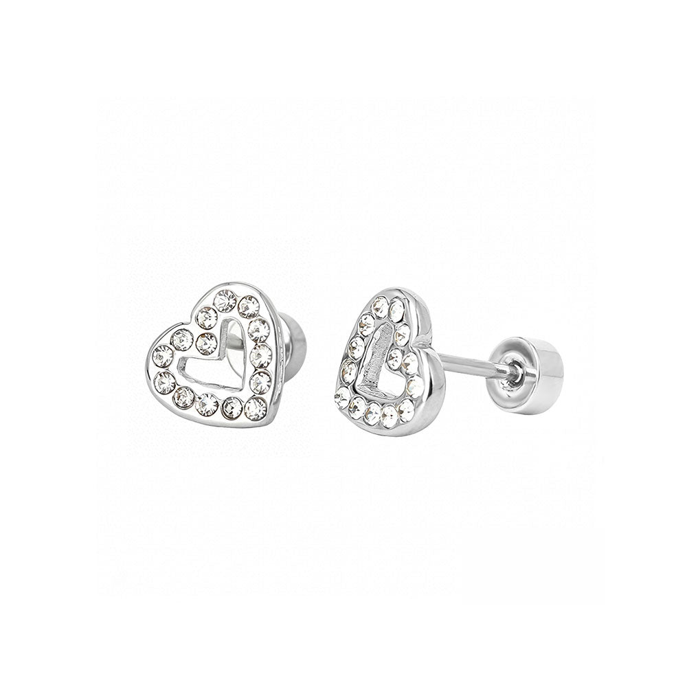 Kinder oorbellen diamanten hartjes – met platte achterkant