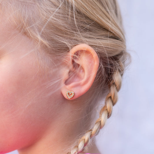 Kinder oorbellen diamanten hartjes – met platte achterkant
