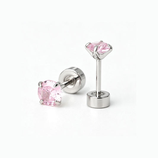 Kinder oorbellen roze diamant – met platte achterkant