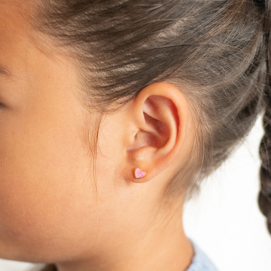 Kinder oorbellen hartje roze glitter – met platte achterkant