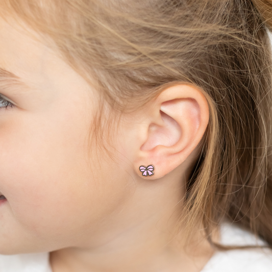 Kinder oorbellen roze strikje – met platte achterkant