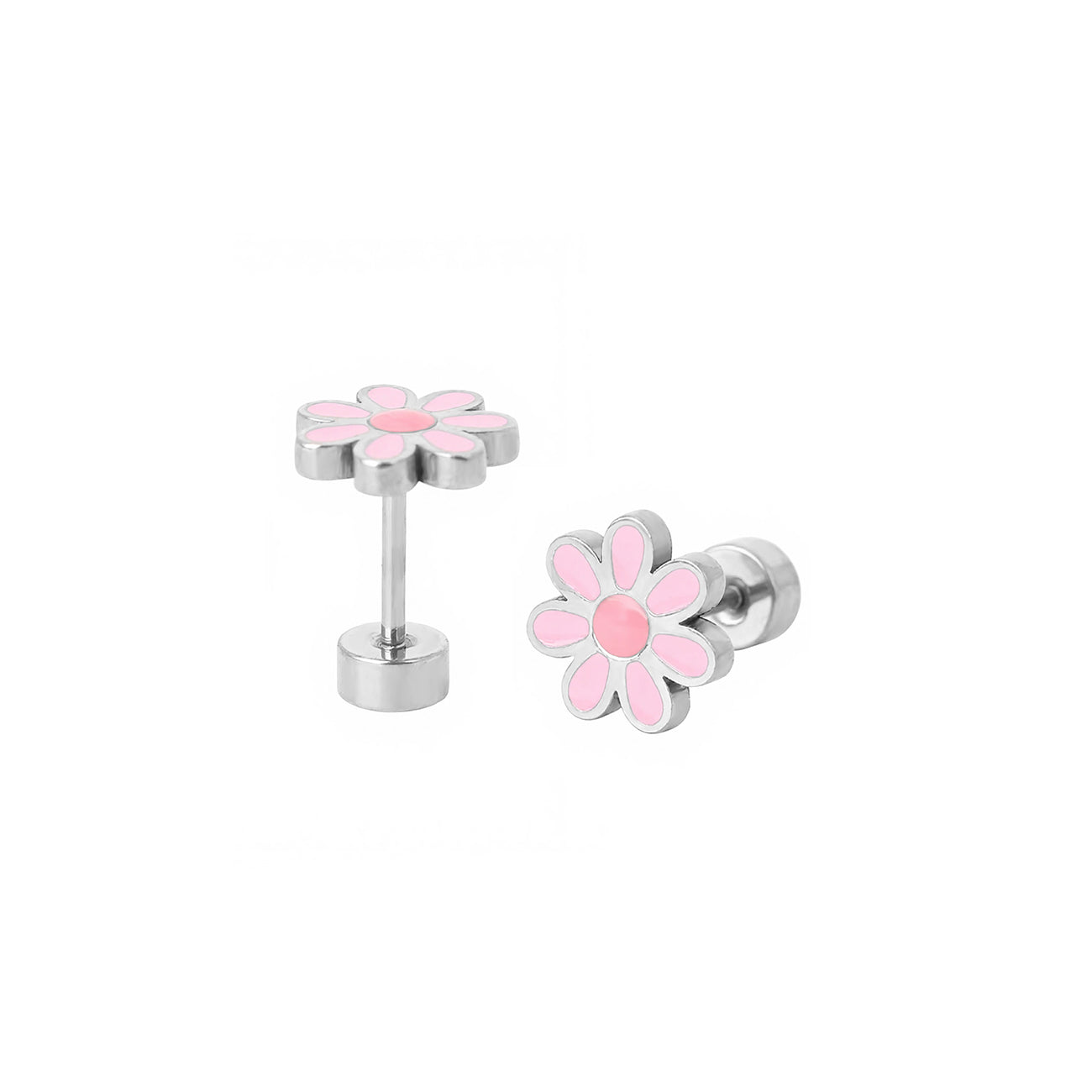 Kinder oorbellen roze bloemetjes – met platte achterkant