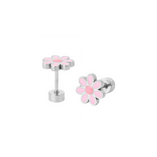 Kinder oorbellen roze bloemetjes – met platte achterkant