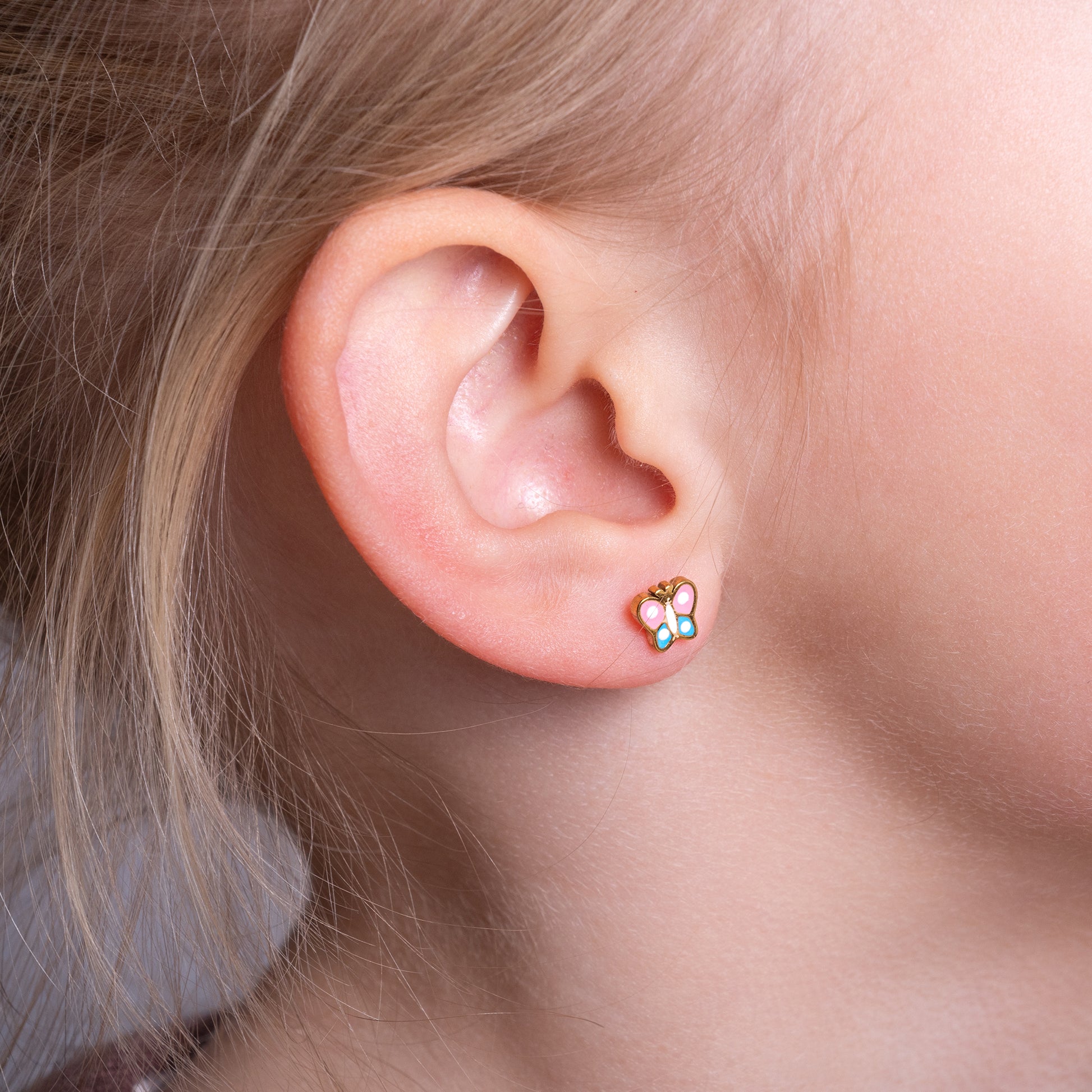 Chirurgisch staal kinderoorbellen: Vlinder goud met Chirurgisch staal kinderoorbellen: Vlinder goud met