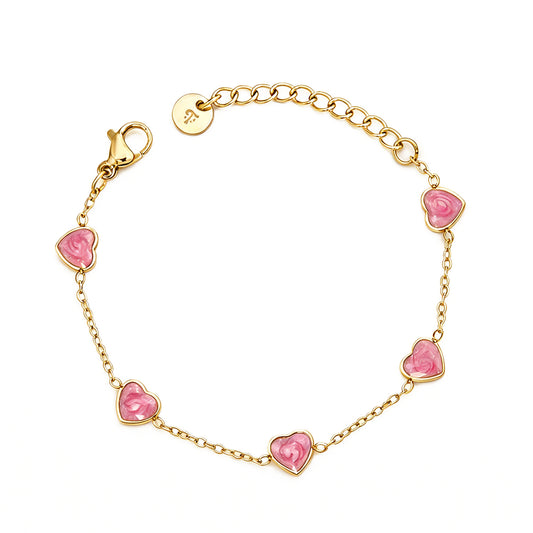 Kinderarmbandje - Roze glitter hartjes