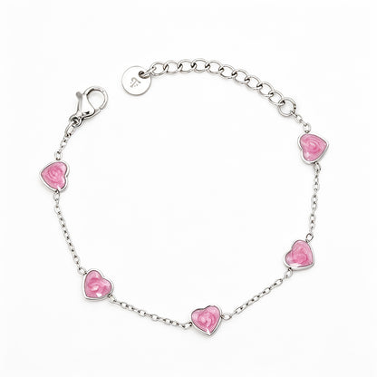 Kinderarmbandje - Roze glitter hartjes