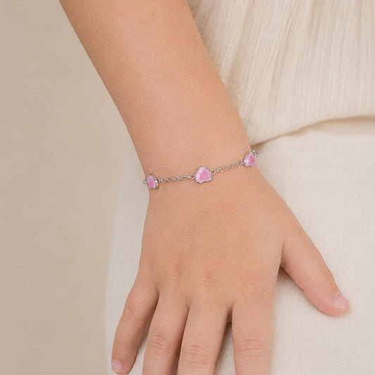 Kinderarmbandje - Roze glitter hartjes
