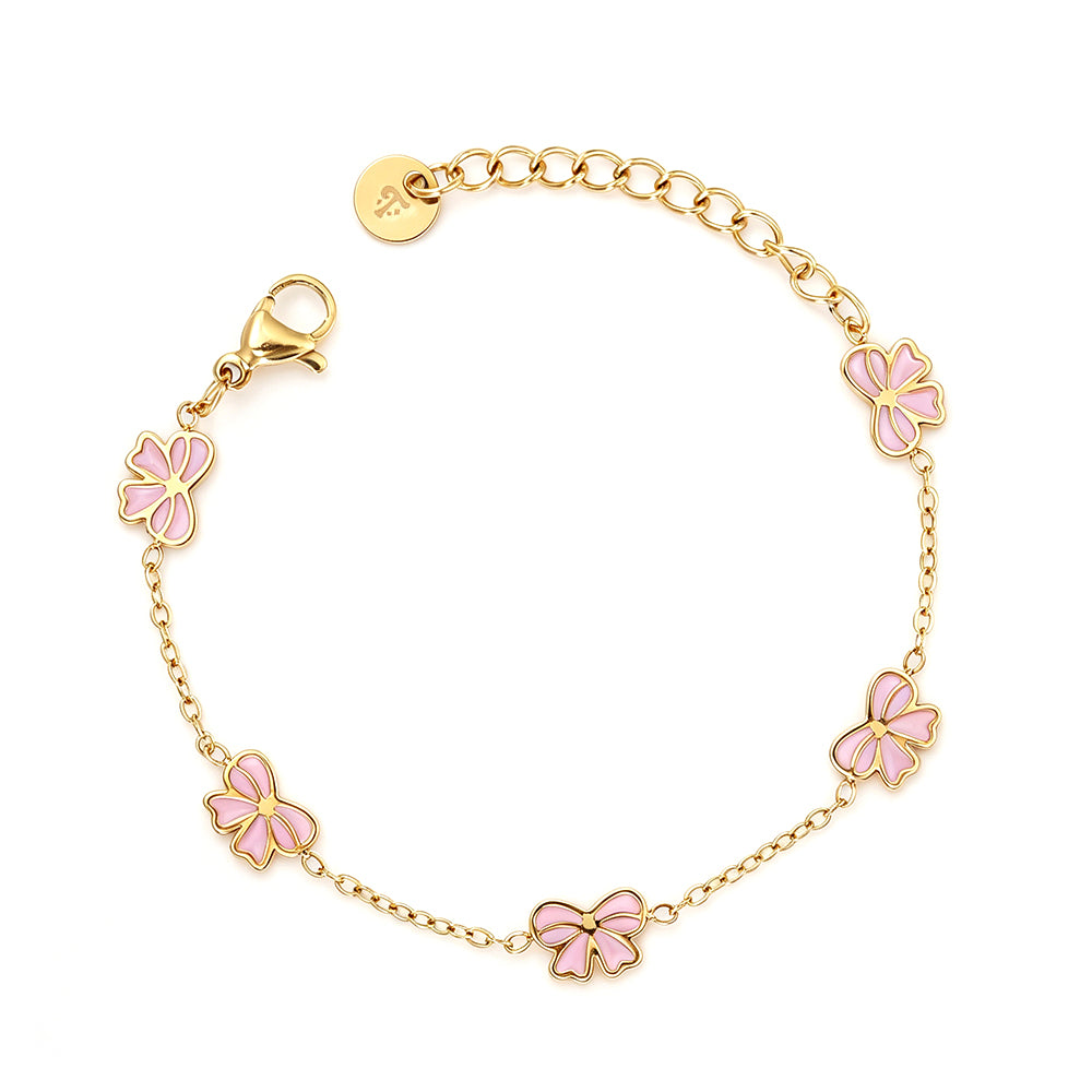 Kinderarmbandje - Roze strikjes