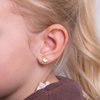 Kinder oorbellen wit konijntje – met platte achterkant