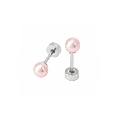Kinder oorbellen roze parel (4mm) – met platte achterkant