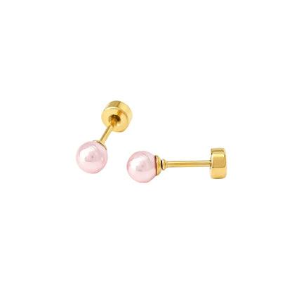 Kinder oorbellen roze parel (4mm) – met platte achterkant