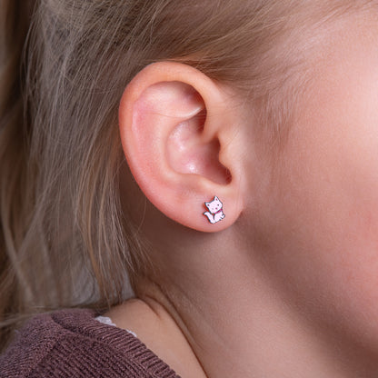 Kinder oorbellen roze poes – met platte achterkant