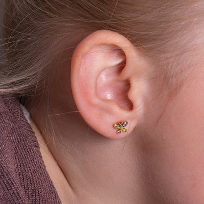 Kinder oorbellen vlinder met diamantjes – met platte achterkant