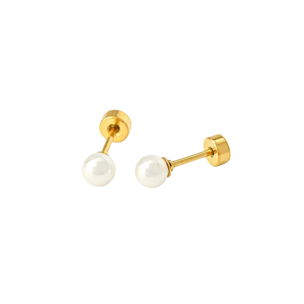 Oorbel witte parel 4mm - platte achterkant