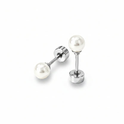 Oorbel witte parel 4mm - platte achterkant