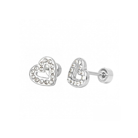 Kinder oorbellen diamanten hartjes – met platte achterkant