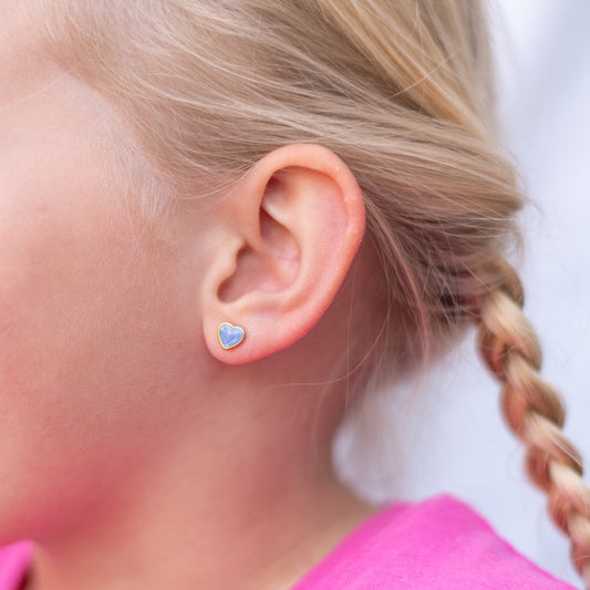 Kinder oorbellen blauwe hartjes – met platte achterkant