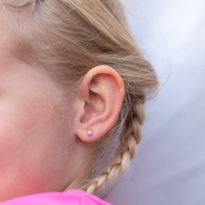 Kinder oorbellen roze parel – met platte achterkant