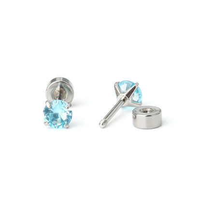 Kinder oorbellen blauwe diamant – met platte achterkant