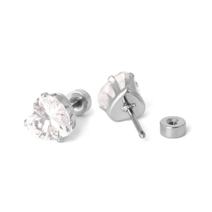 Kinder oorbellen hartje diamant – met platte achterkant