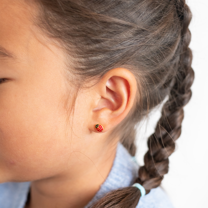 Kinder oorbellen lieveheersbeestje – met platte achterkant