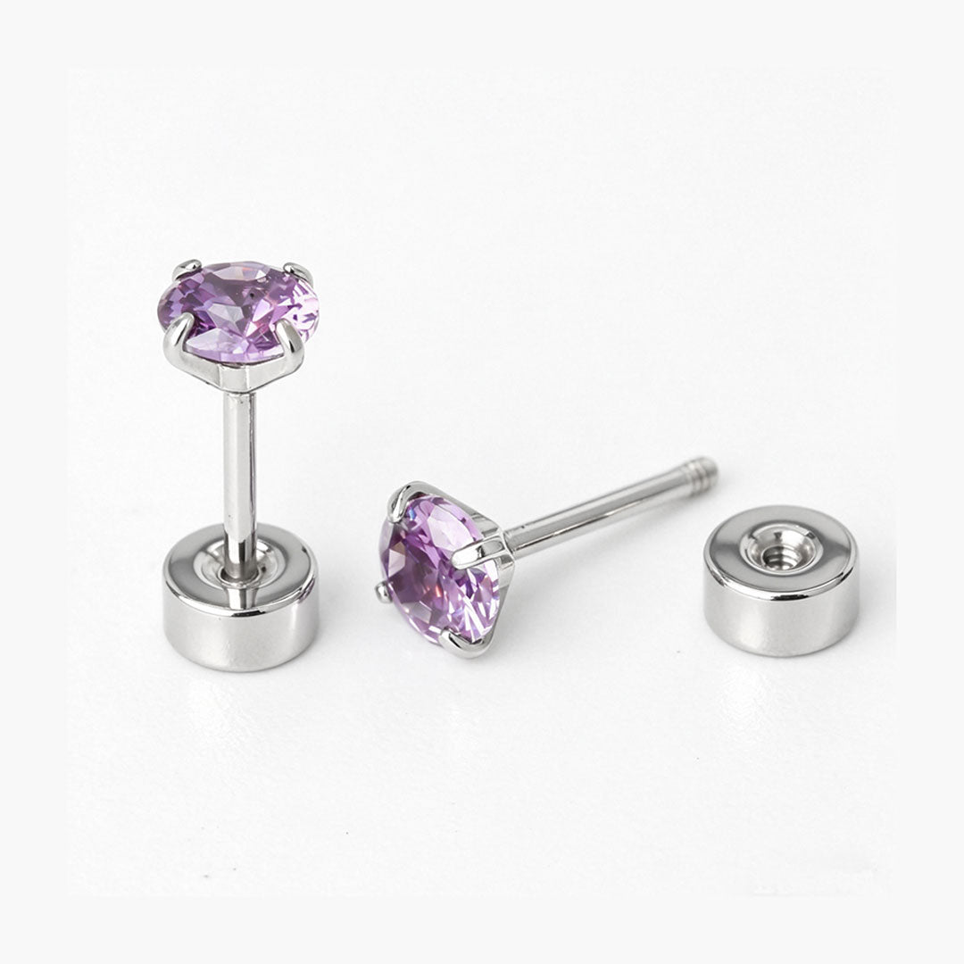 Kinder oorbellen paarse diamant – met platte achterkant