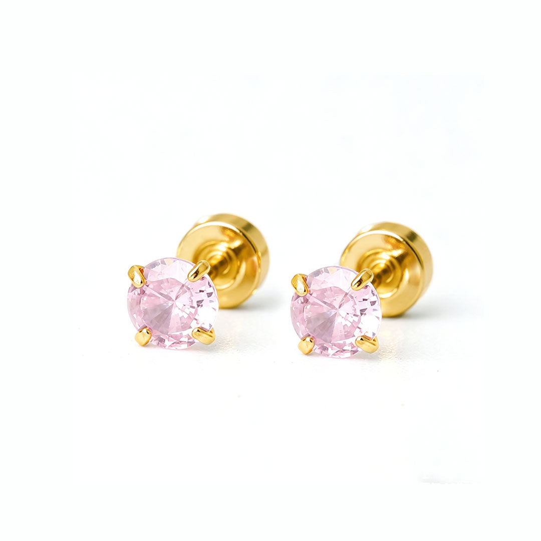 Kinder oorbellen roze diamant – met platte achterkant