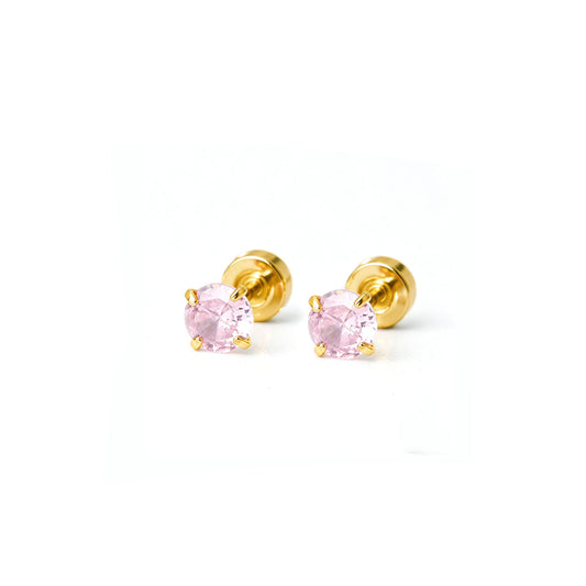 Kinder oorbellen roze diamant – met platte achterkant