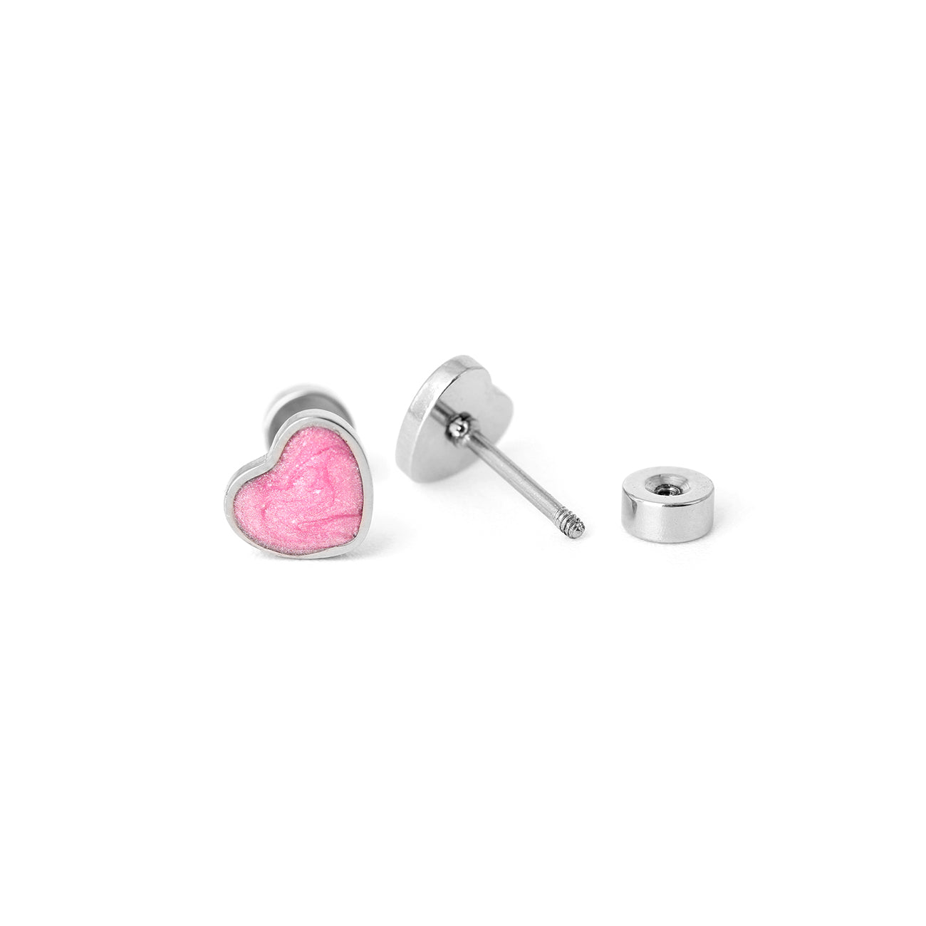Kinder oorbellen hartje roze glitter – met platte achterkant
