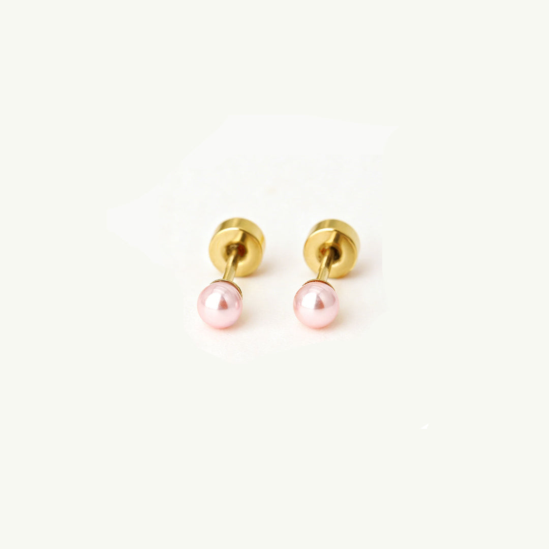 Kinder oorbellen roze parel (3mm) – met platte achterkant