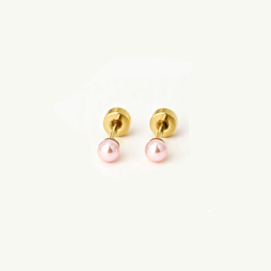 Kinder oorbellen roze parel (3mm) – met platte achterkant