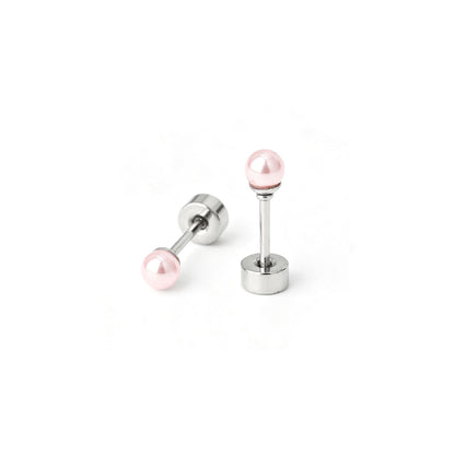 Kinder oorbellen roze parel (3mm) – met platte achterkant