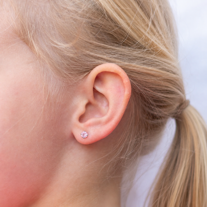 Kinder oorbellen roze diamant – met platte achterkant