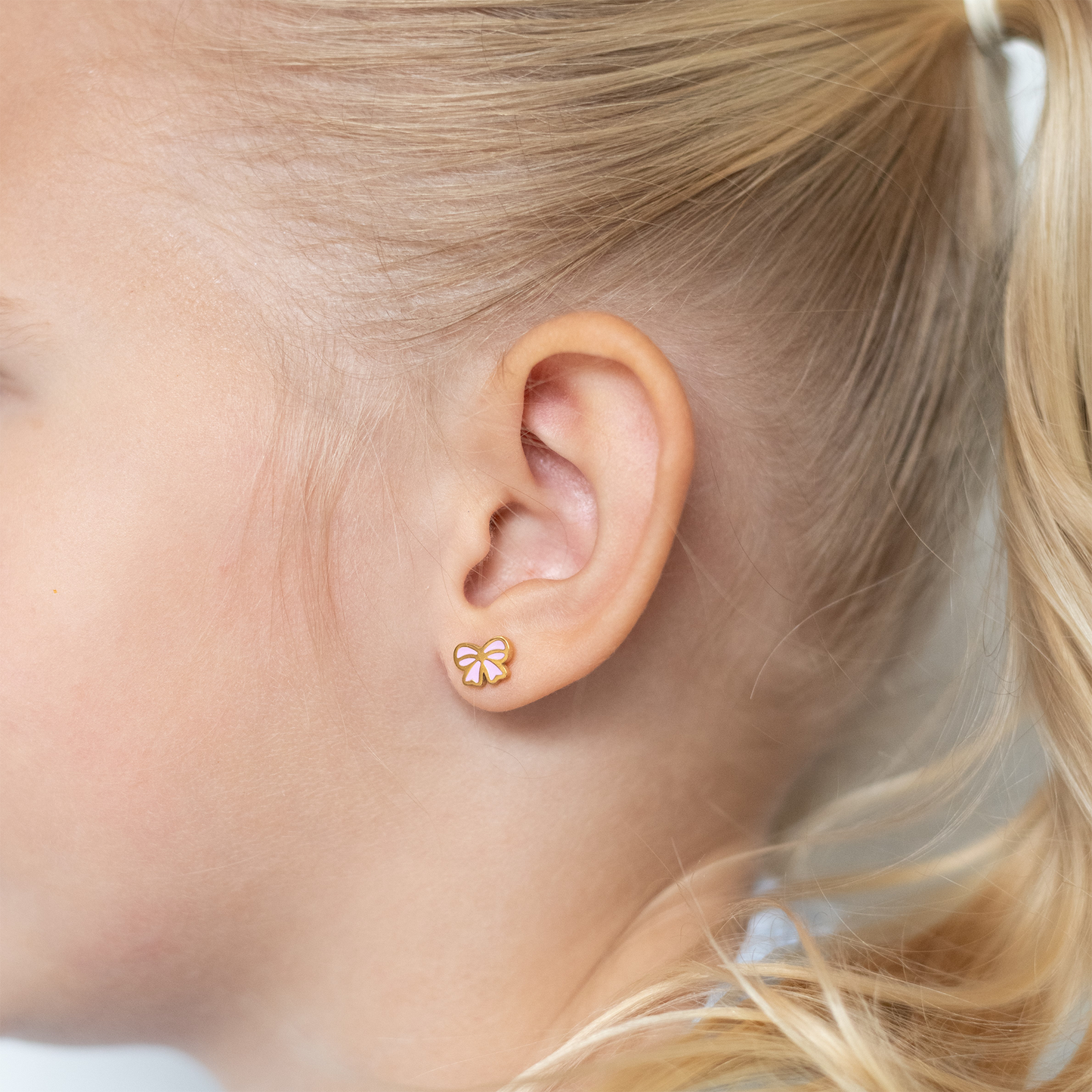 Kinder oorbellen roze strikje – met platte achterkant