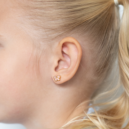 Kinder oorbellen roze strikje – met platte achterkant