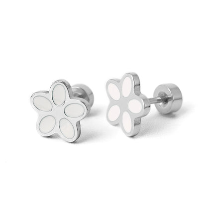 Kinder oorbellen wit bloemetje – met platte achterkant