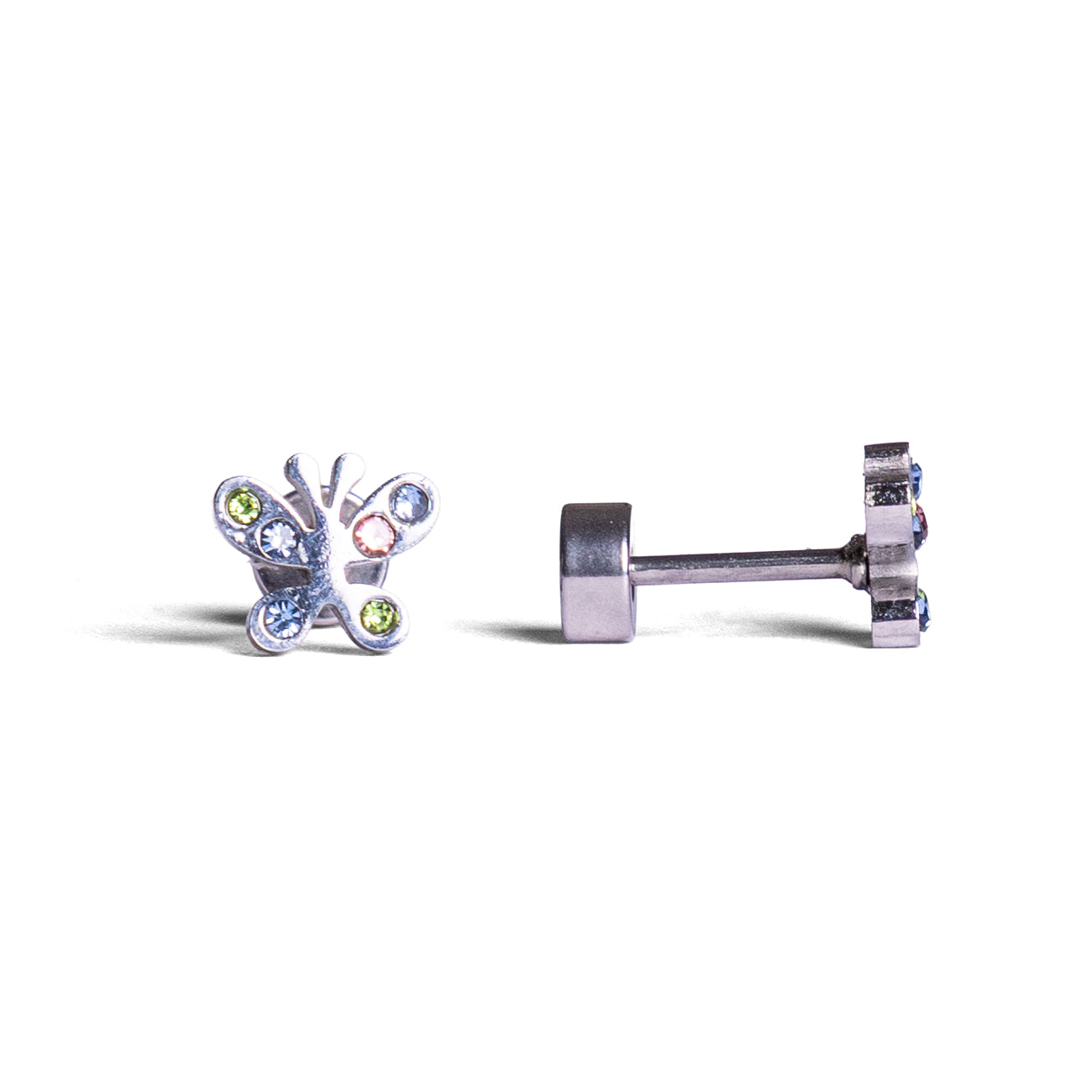Kinder oorbellen vlinder met diamantjes – met platte achterkant