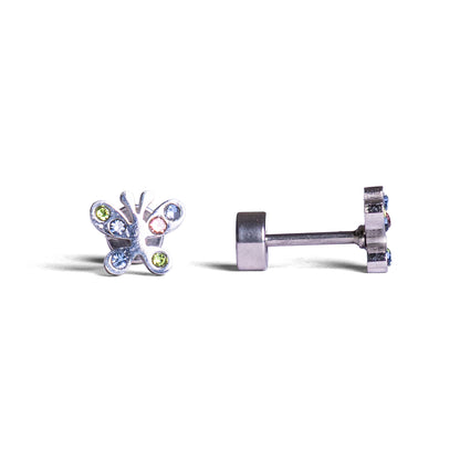 Kinder oorbellen vlinder met diamantjes – met platte achterkant